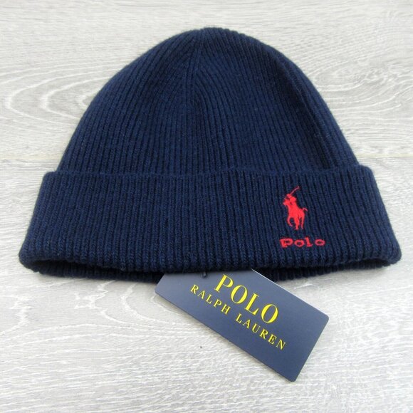 Polo Ralph Lauren Wool Blend Beanie Cap One Size Navy Blue NEW - Picture 3 of 9